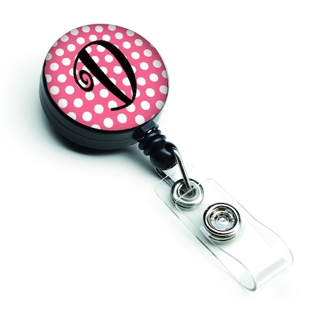 CAROLINES TREASURES Letter D Monogram Pink and Black Polka Dots Retractable Badge Reel CJ1001-DBR